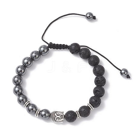 Non-Magnetic Synthetic Hematite & Natural Lava Rock Beads Braided Bead Bracelets BJEW-JB12611-01-1