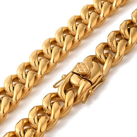 Ion Plating(IP) 304 Stainless Steel Cuban Link Chain Necklaces for Men NJEW-L173-018G-03-1