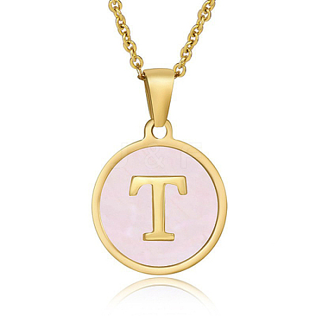 Natural Shell Initial Letter Pendant Necklace LE4192-2-1