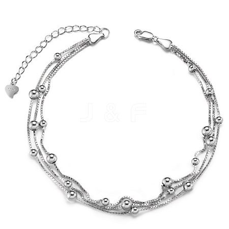 SHEGRACE Rhodium Plated 925 Sterling Silver Multi-strand Anklet JA87A-1