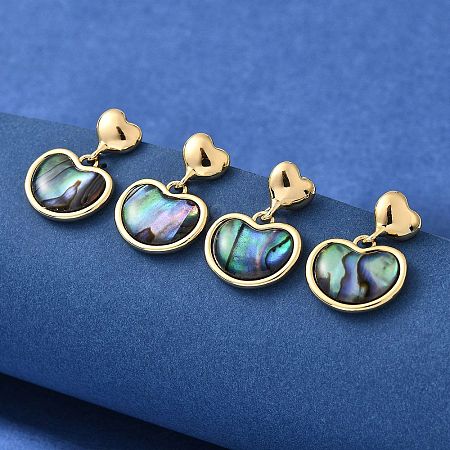 Abalone Shell/Paua Shell Dangle Ear Studs EJEW-L099-05G-1