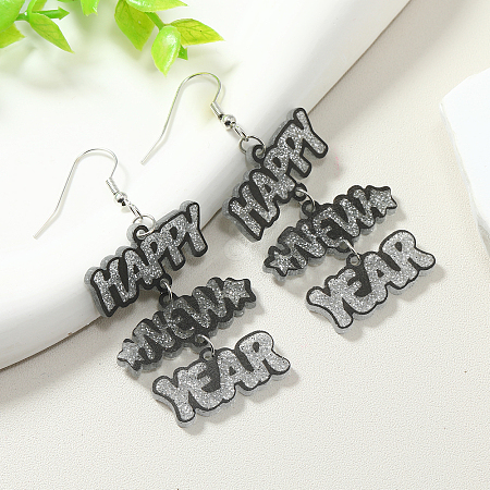 Chic Word HAPPY NEW YEAR Acrylic Dangle Earrings GJ7025-1-1