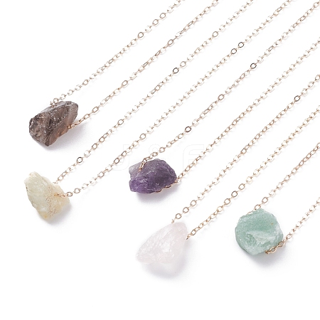 Irregular Raw Natural Gemstone Pendant Necklace with Brass Chain for Women NJEW-JN03832-1