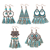 FIBLOOM 5 Pairs 5 Styles Rhombus & Triangle & Flower Alloy Chandelier Earrings EJEW-FI0002-87-1