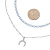 Natural Dyed Malaysia Jade Round Bead 304 Stainless Steel Moon Pendant Double Layer Necklaces for Women NJEW-JN05482-3