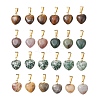 Natural Indian Agate & Tiger Eye & Green Spot Jasper & Crazy Agate Heart Charms PALLOY-JF05058-1