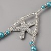 Bohemian Alloy Starfish Charm Glass Seed Beads and Plastic Imitation Pearl Beaded Toe Ring Stretch Anklets for Women AJEW-WH0270-833-2