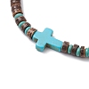 Cross Natural Coconut & Synthetic Turquoise Beads Stretch Bracelets for Men BJEW-JB11389-01-3