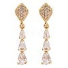 Teardrop Brass Micro Pave Clear Cubic Zirconia Stud Earrings EJEW-K300-41G-4