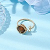 Copper Wire Wrapped Half Round Natural Tiger Eye Cuff Rings for Women RJEW-TA00137-03-2