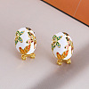 Alloy Enamel Oval with Butterfly Pattern Stud Earrings for Women WGEA3F2-01-3