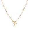 1Pc 304 Stainless Steel Chain & Brass Micro Pave Cubic Zirconia Letter Pendant Necklaces NJEW-LP0001-36P-G-1