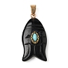 Natural Black Obsidian & Synthetic Turquoise Carved Pendants G-Z084-01G-07-1