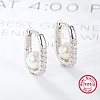 Rhodium Plated 925 Sterling Silver Rhinestone Oval Hoop Earrings XF7711-2-2