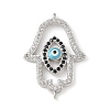 Brass Micro Pave Cleear & Black Cubic Zirconia Evil Eye Hamsa Hand Connector Charms KK-C086-15A-P01-1