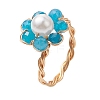 Flower Natural Apatite & Amethyst & Rainbow Moonstone & Shell Pearl Beads Finger Rings RJEW-JR00788-4