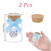 2Pcs Column Transparent Glass Baby Boy Teeth Empty Cork Bottles with Bowknot and Plastic Tooth Picture Stickers AJEW-NB00016-2