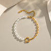 Fashion Plastic Pearl & 304 Stainless Steel Oval Beaded Link Bracelets for Women UP6693-4