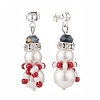 Shell Pearl & Glass Braided Christmas Snowman Dangle Stud Earrings EJEW-TA00089-2