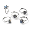 Natural Labradorite Round Ball Adjustable Ring with Rhinestone RJEW-G295-01P-1