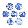 Blue and White Floral Printed Glass Cabochons X-GGLA-A002-14mm-XX-1