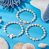 3Pcs Synthetic Turquoise & Wood & Glass Beaded Stretch Bracelets for Women BJEW-JB11126-2