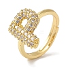 Rack Plating Letter Brass Micro Pave Clear Cubic Zirconia Adjustable Rings for Women KK-S391-03G-P-2