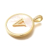 Rack Plating Brass Micro Pave Clear Cubic Zirconia Pendants with Shell KK-M309-42G-V-3