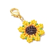 Sunflower Glass Seed Beaded Pendant Decorations HJEW-MZ00137-4