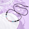 Faceted Round Turquoise & Natural Rose Quartz & Lapis Lazuli Braided Bead Bracelets BJEW-F493-09G-01-1