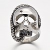 Halloween Skull with Snake Personalized Retro Men's 316 Stainless Steel Rhinestone Wide Band Finger Rings RJEW-J066-26-19mm-2