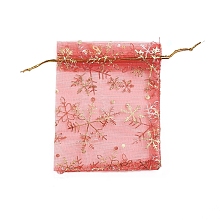 Golden Snowflake Printed Organza Packing Bags OP030Y-10x12