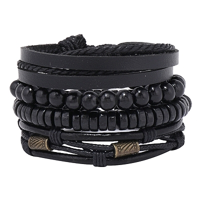 4Pcs 4 Style Adjustable Braided Imitation Leather Cord Bracelets Set BJEW-F458-07-1
