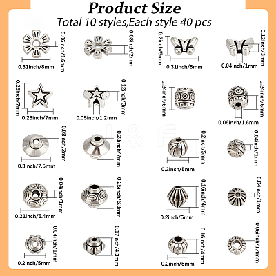 400Pcs 10 Styles Tibetan Style Alloy Beads FIND-PA0001-37-1