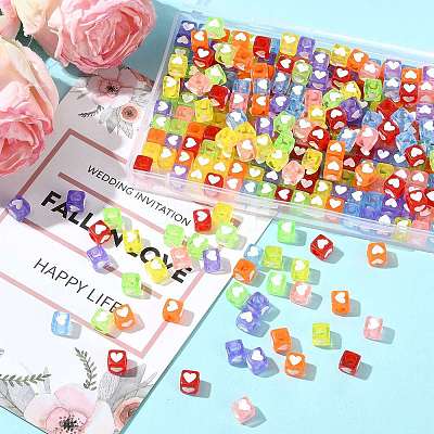 350Pcs 7 Colors Spray Painted Transparent Acrylic Beads OACR-FS0002-52-1