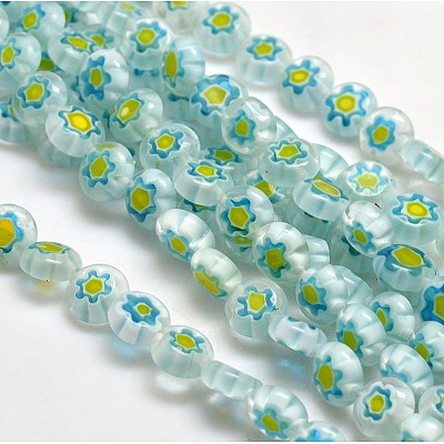 Handmade Millefiori Glass Flat Round Bead Strands LK-P011-M-1
