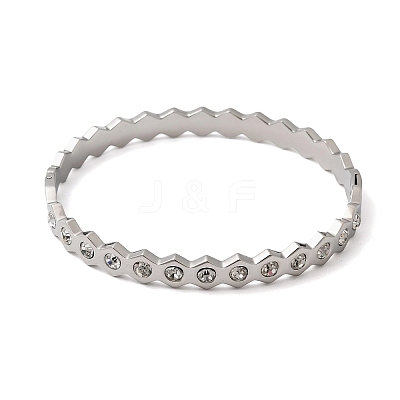 304 Stainless Steel & Rhinestone Bangles for Women BJEW-H644-03P-1