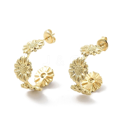 Ion Plating(IP) Sunflower 304 Stainless Steel Stud Earrings X-EJEW-P258-20G-1