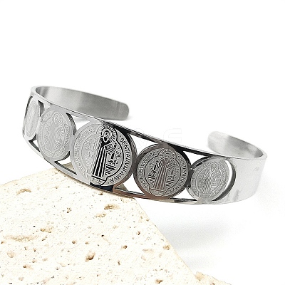 Religion 201 Stainless Steel Cuff Bangles for Women LS-BJEW-F507-01P-1