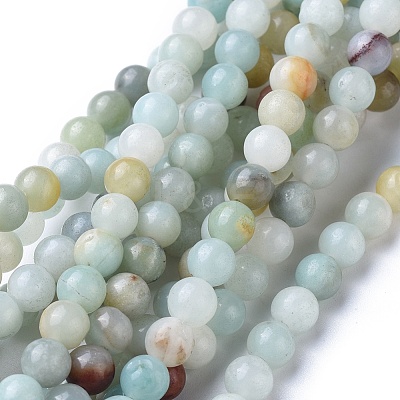 Natural Flower Amazonite Round Bead Strands X-G-D608-6mm-1
