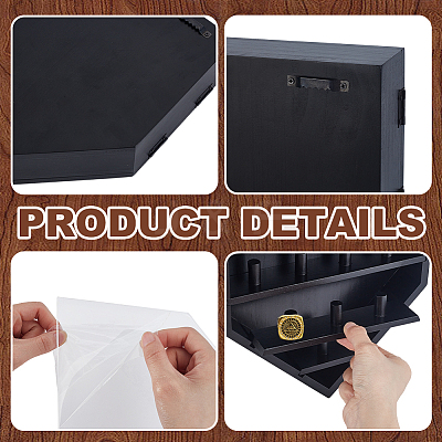 Pine Wood Wall Mounted Ring Organizer Display Stands with Visible Window Lids ODIS-WH0079-017-1
