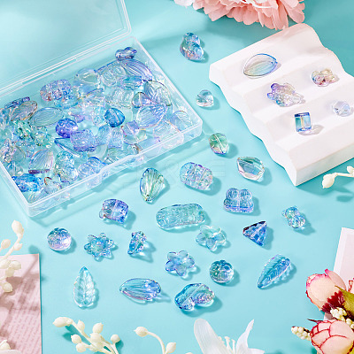 64Pcs Gradient Color Transparent Glass Beads GLAA-TA0003-48G-1