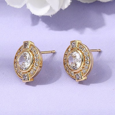 Brass Micro Pave Cubic Zirconia Stud Earrings EJEW-G471-05G-1