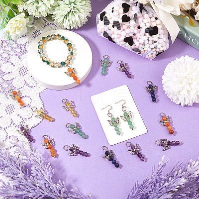 30Pcs 5 Styles Natural Red Aventurine & Green Aventurine & Amethyst & Lapis Lazuli PALLOY-DC00011-1