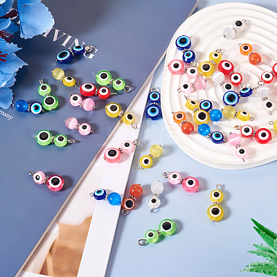 40Pcs 10 Styles Resin Evil Eye & Cat Eye Pendants FIND-TA0004-25-1