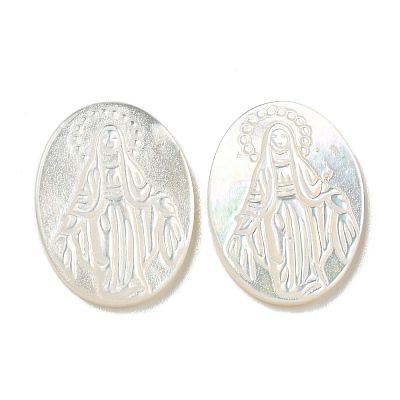 Carved Natural White Shell Cabochons SSHEL-N038-08C-04-1