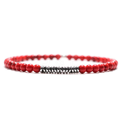 Natural & Dyed Round Red Turquoise Beaded Bracxelets for Men LS-OI5065-7-1