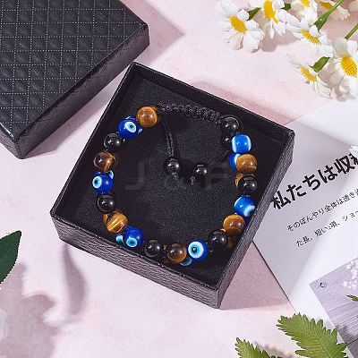 Natural Obsidian & Tiger Eye & Evil Eye Lampwork Braided Bead Bracelet BJEW-SW00001-20-1