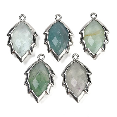 Natural Green Fluorite Faceted Leaf Pendants G-I375-04P-01-1