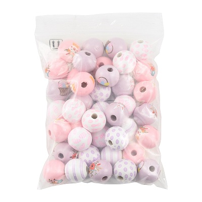 40Pcs 10 Colors Easter Theme Printed Wood Beads WOOD-FS0002-55B-1